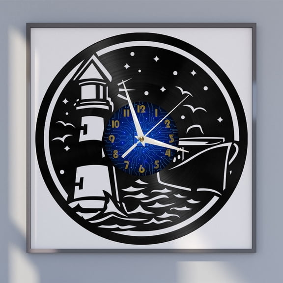 Lighthouse 12 Inch Vinyl Record Wall Clock - Silent, Creative, and Unique Clock for Living Room, Entryway, or Bedroom Decor - Perfect Gift Idea(12 inchs B without LED)