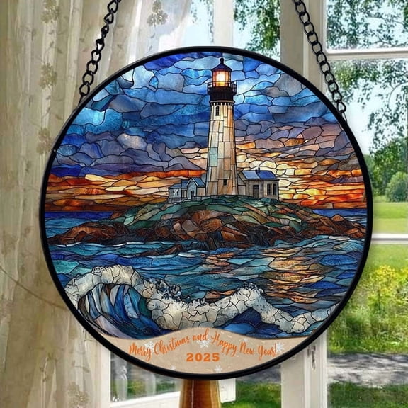 Lighthouse 3 Stained Glass Suncatcher Ornament, Christmas Decoration Gift, Special Keepsake for Mother, Romantic Valentine Decoration, Seasonal Festival Keepsake, Keepsake 2025