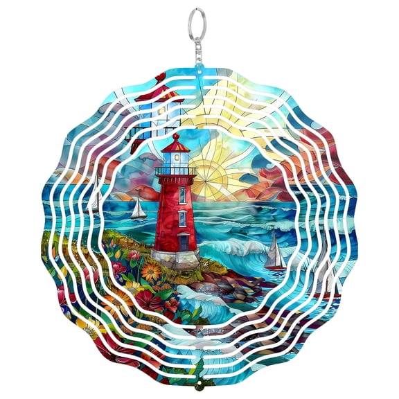 Lighthouse 3D Wind Spinner, Ocean Kinetic Panel with Chain