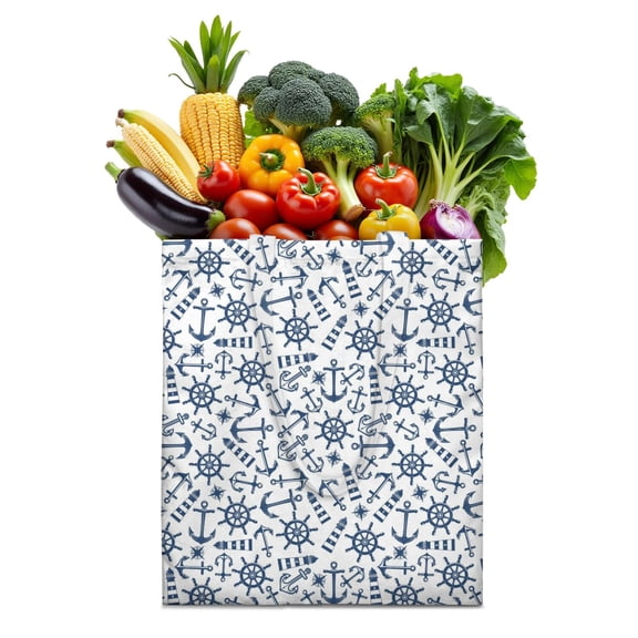 Lighthouse & Anchor Reusable Fabric Tote Bag - Large Capacity Foldable Shopping Bag, Eco-Friendly & Washable