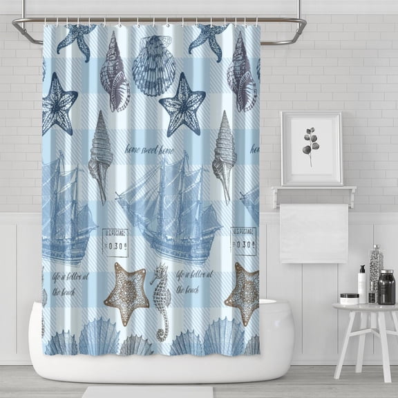 Lighthouse & Anchor Shower Curtain - Navy and Marine Themed Bath Curtain with Beacon & Ship Motif - 72x72 Inch Premium Polyester, Fade-Resistant, Machine Washable - Includes Rust-Proof Hooks