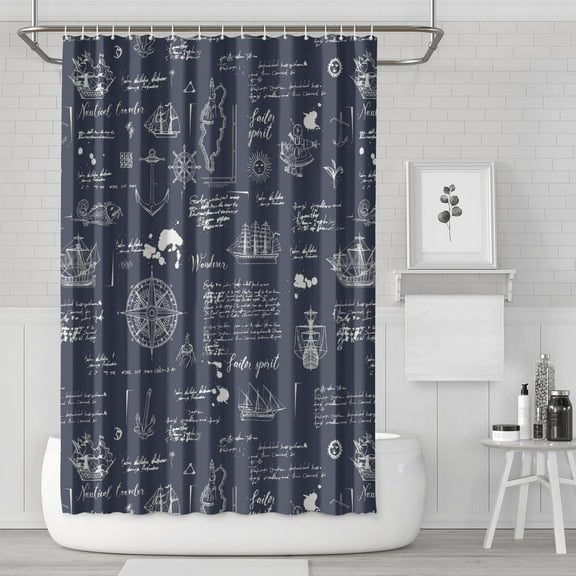 Lighthouse & Anchor Shower Curtain - Navy and Marine Themed Bath Curtain with Beacon & Ship Motif - 72x72 Inch Premium Polyester, Fade-Resistant, Machine Washable - Includes Rust-Proof Hooks