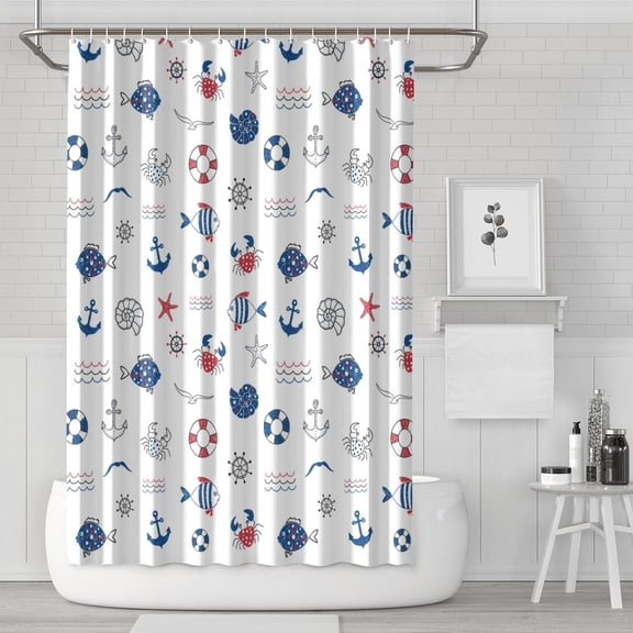 Lighthouse & Anchor Shower Curtain - Navy and Marine Themed Bath Curtain with Beacon & Ship Motif - 72x72 Inch Premium Polyester, Fade-Resistant, Machine Washable - Includes Rust-Proof Hooks