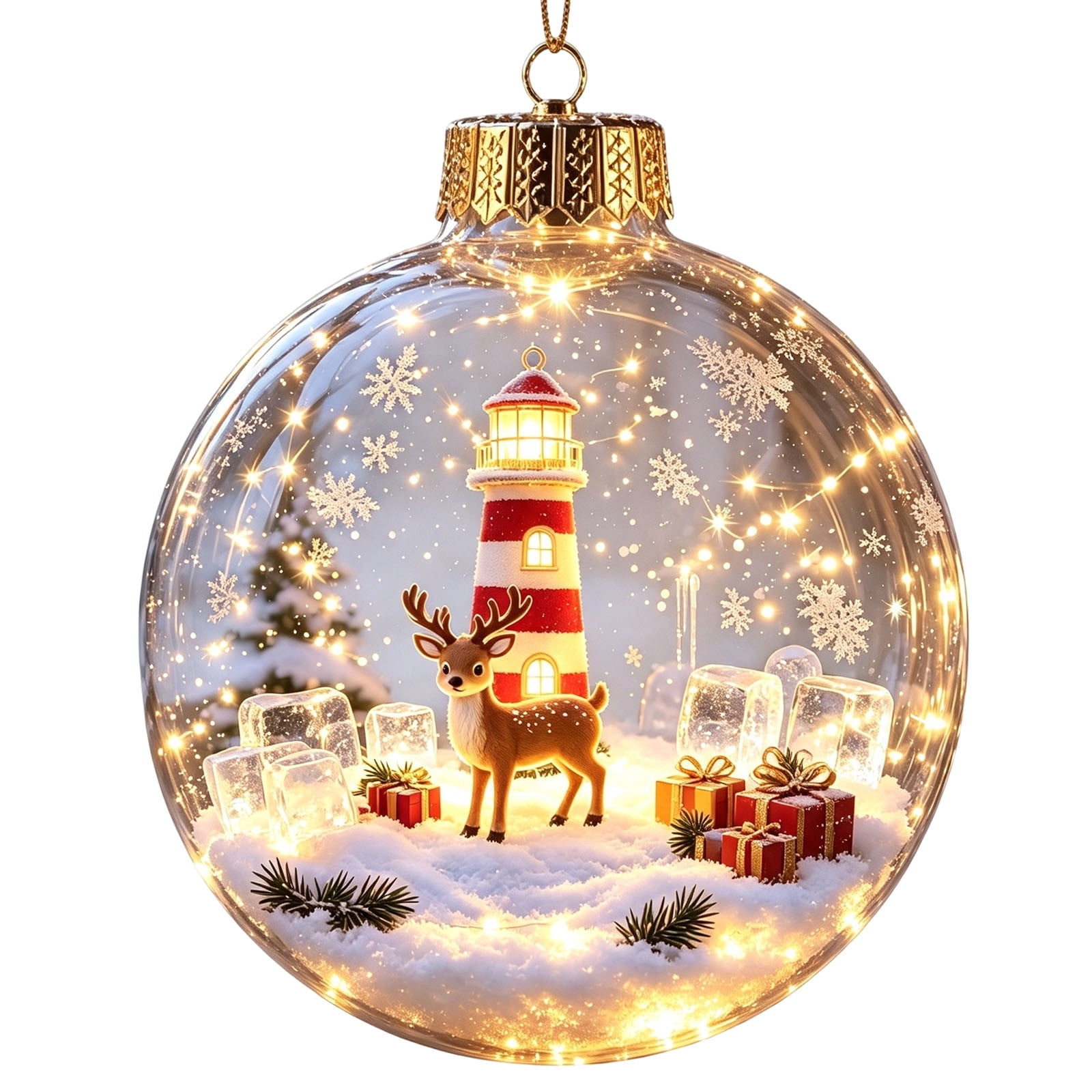 Lighthouse Ball Lighthouse And Reindeer Christmas Light Up Glass Ball Ornament Hanging ...