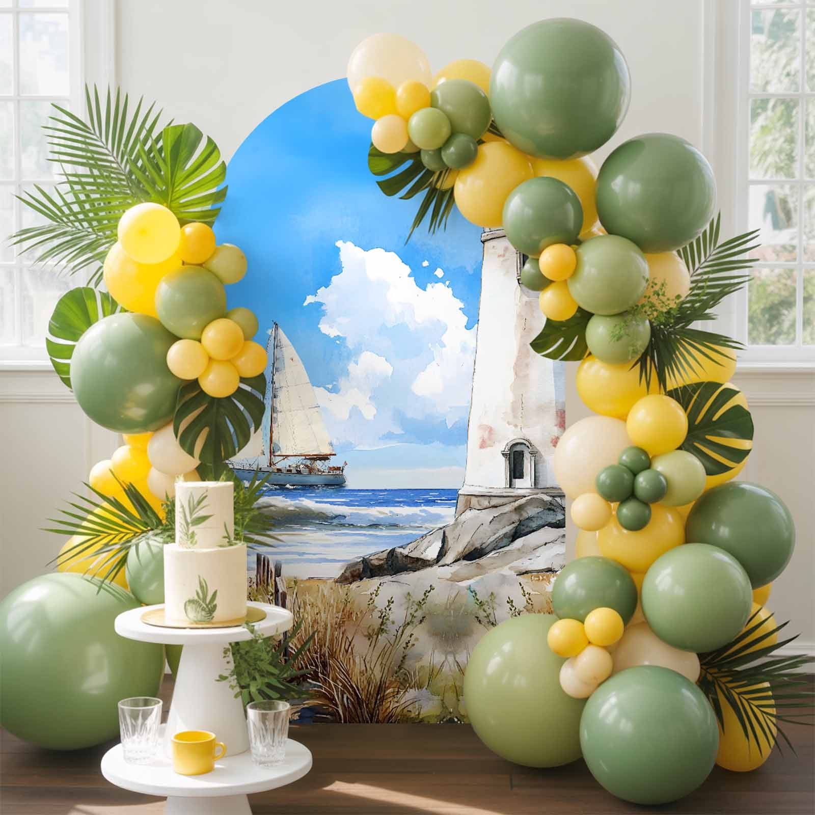 Calander Back Drop Lighthouse Arch Backdrop Cover, 6.6FT, Summer Beach Boat Retro ...
