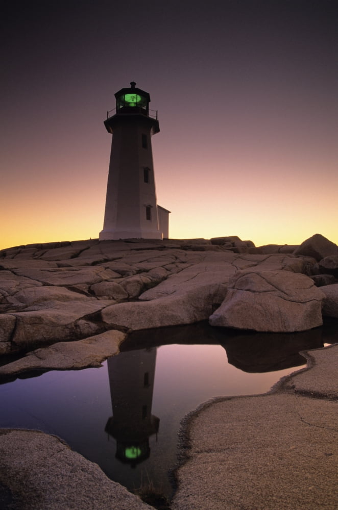 Lighthouse At Dawn Peggys Cove Halifax County Nova Scotia Canvas Art - Ron Watts Design Pics (11 x 17)