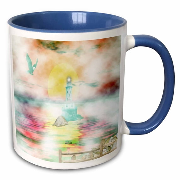 3drose, Lighthouse at Eagle Bay, 15oz Two-tone Blue Mug
