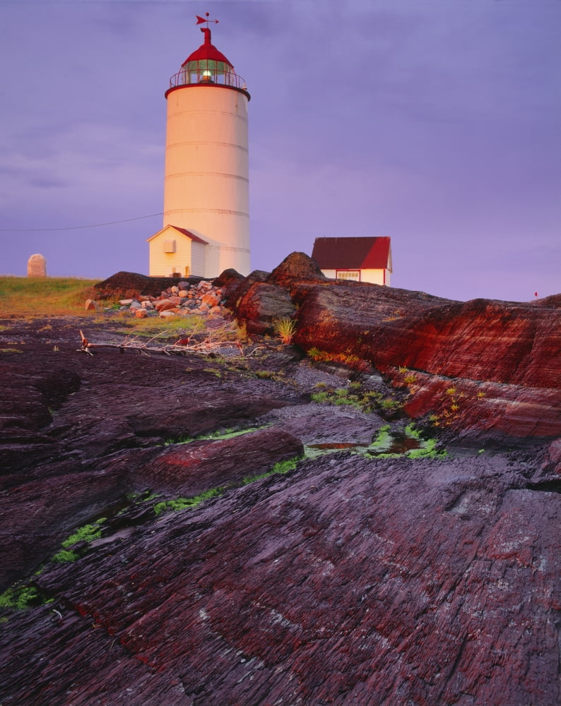 Lighthouse At Sunrise Bas-Saint-Laurent Quebec Canvas Art - Yves Marcoux Design Pics (28 x 34)
