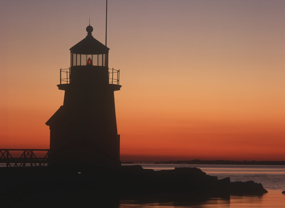 Lighthouse At Sunrise Canvas Art - Ellen Rooney Design Pics (18 x 13)