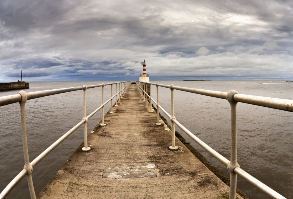 Lighthouse At The End Of A Pier Amble Northumberland England Canvas Art - John Short Design Pics (36 x 24)