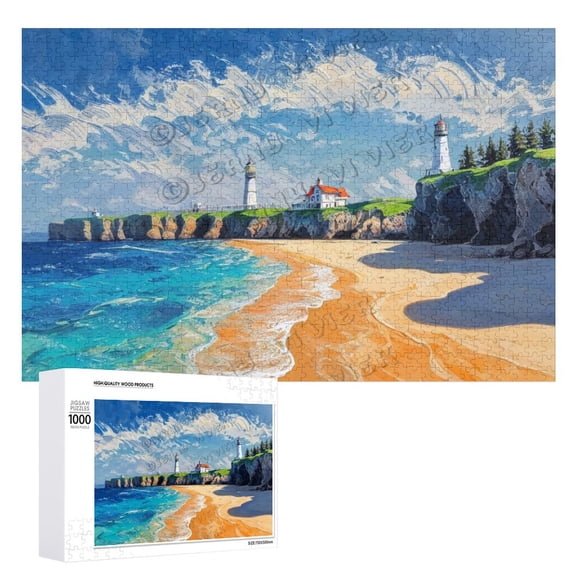Lighthouse Beach 1000 Piece Jigsaw Puzzle for Adults Challenging Puzzle Perfect for Game Nights,Natural Scenery Pictures Home Decor for Living Room Bedroom Office Decoration 30.7"x20.8"