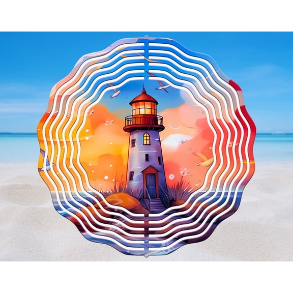 Lighthouse Beach 3D Wind Spinner Nautical Kinetic Outdoor Garden Dcor Gift