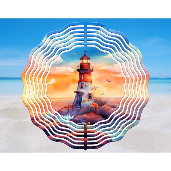 Lighthouse Beach 3D Wind Spinner Nautical Kinetic Outdoor Garden Decor