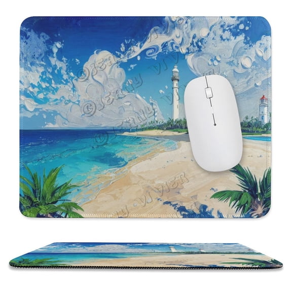 Lighthouse Beach Printed Mouse Pad, 10"x12", Computer Mouse Mat with Anti-Slip Rubber Base, Easy Gliding, Spill-Resistant Surface