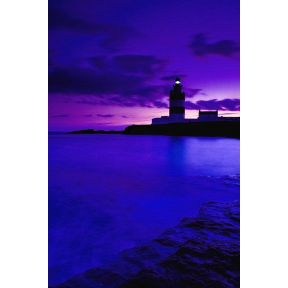 Lighthouse Beacon At Night Canvas Art - Gareth McCormack  Design Pics (12 x 18)
