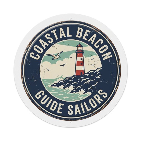 Lighthouse Beacon Guide Coast Structure Vintage Metal Tin Sign Plaque Wall Decor for Cafe, Club, Garden Round Metal Poster 8x8Inch