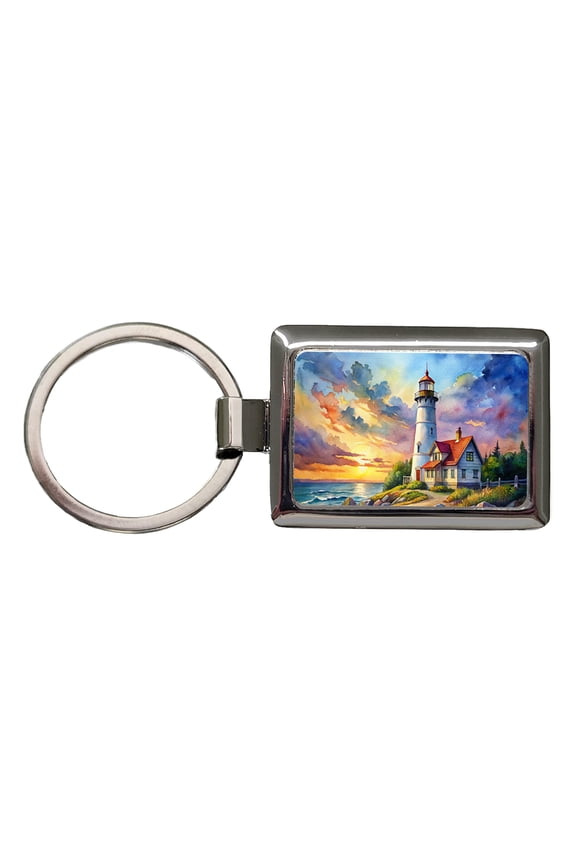 Lighthouse Beautiful Sky Watercolor Metal Rectangle Keychain