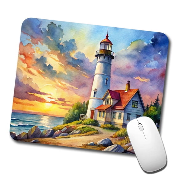 Lighthouse Beautiful Sky Watercolor Mouse Pad Low Profile Gaming Mat