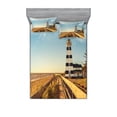 thumbnail image 1 of Lighthouse Bedding Set with Sheet & Covers, Sandy Coastal Beach with Lighthouse Sea Waves Wind Wooden Fence Pine Tree Clouds, Printed Bedroom Decor 2 Shams, 4 Sizes, Multicolor, by Ambesonne, 1 of 3