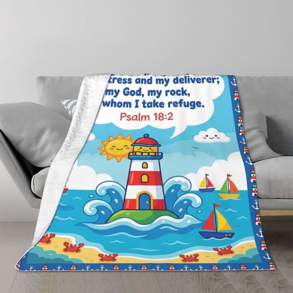 Lighthouse Blanket Whimsical Artistic Ocean Beacon Printed Blanket, Cozy Reading Corner Gifts for Book Lovers 50x40