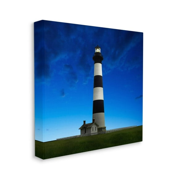 Lighthouse Blue Sky Farm Fields Photograph Landscape Gallery-Wrapped Canvas Print Wall Art, 17x17