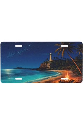 Lighthouse Bonfire License Plate, Aluminum Decorative Front Plate, Car Decor, 6 x 12 in