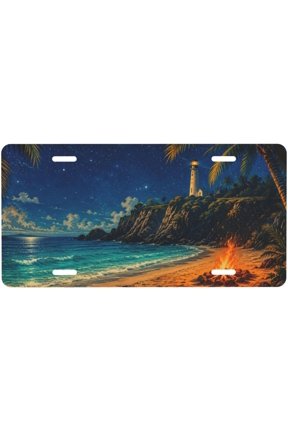Lighthouse Bonfire Novelty License Plate with Front Car Plate, Aluminum, 6 x 12 Inch