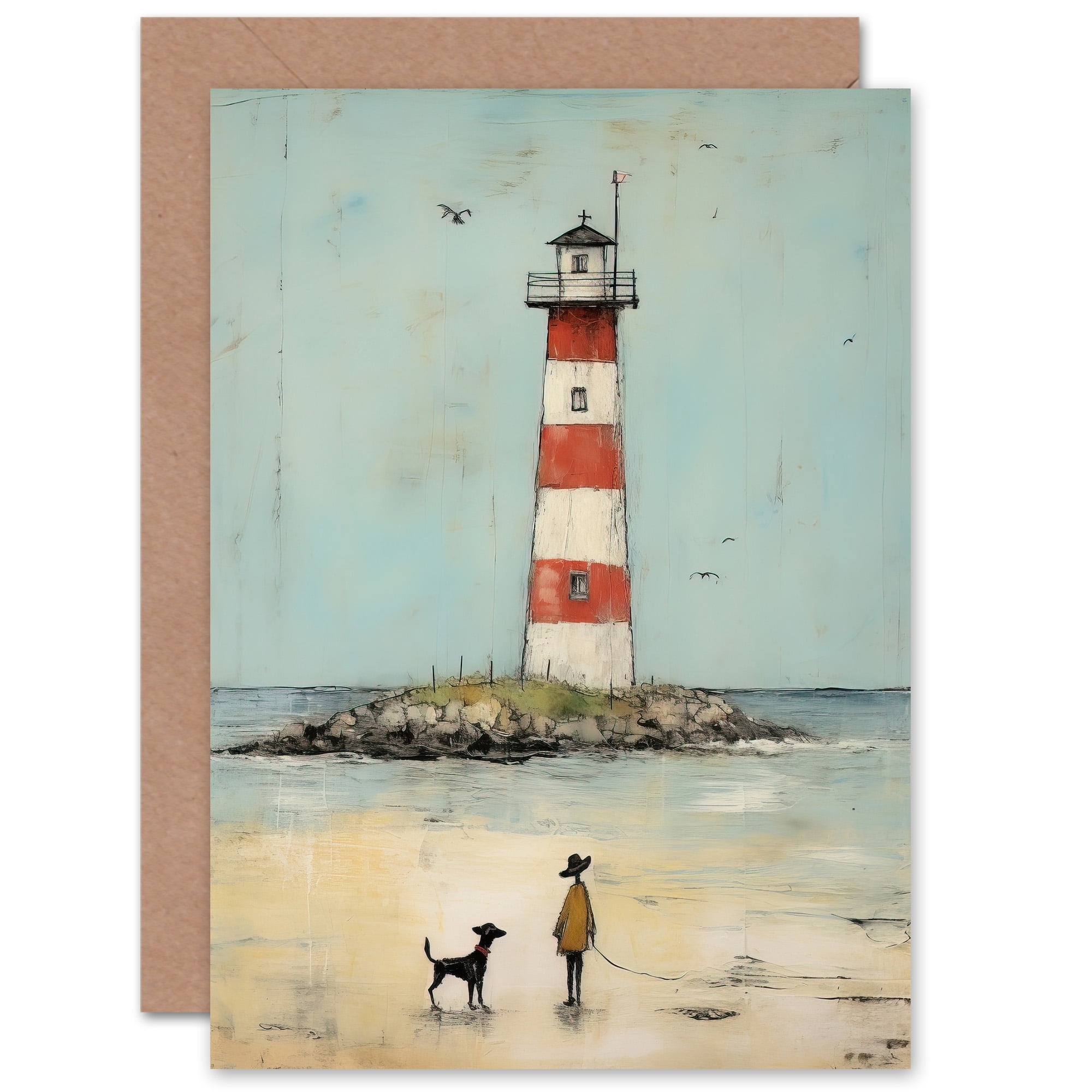 Biglietto D'auguri Artery8 – Bambino Con Cane Sulla Spiaggia – 17,5 X 12,5 Cm Con Busta – Ideale Per Compleanno, Grazie O Anniversario