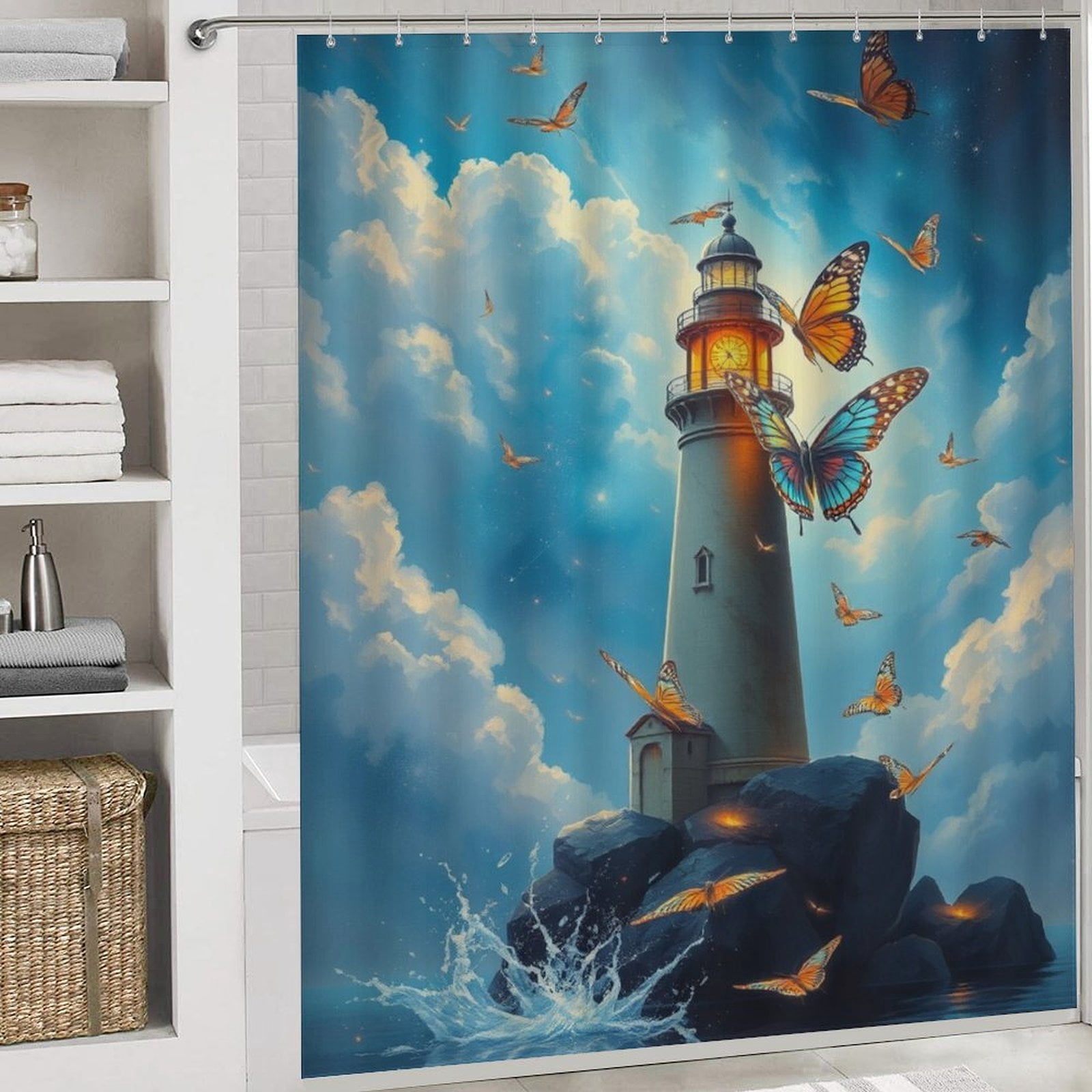 Funny Swimming Dog Shower Curtain - Waterproof Polyester Bathroom Curtain With Hooks, 72x72 Inches