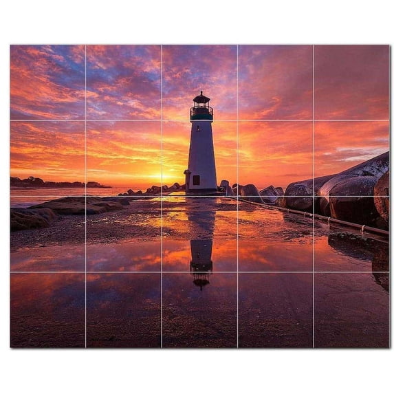 Lighthouse Ceramic Tile Mural Kitchen Backsplash Bathroom Shower, 400789-S54