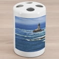 thumbnail image 1 of Lighthouse Ceramic Toothbrush Holder, Daytime Lighthouse Wavy Ocean View and Clear Sky Rocky Islands Sailboat, Decorative Versatile Countertop for Bathroom, 4.5" X 2.7", Blue Grey White, by Ambesonne, 1 of 4