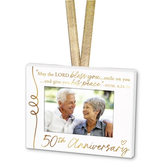 Lighthouse Christian Products 50th Anniversary White 4 x 3 Metal Mini Picture Frame Christmas Ornament