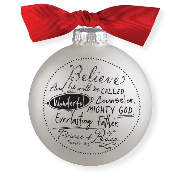 Lighthouse Christian Products Believe in The Prince of Peace Whimsical White 4 x 4 Glass Holiday Ornament