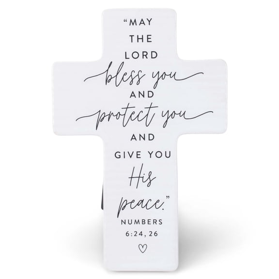 Lighthouse Christian Products Bless Protect Rib Textured White Ceramic Easel Cross