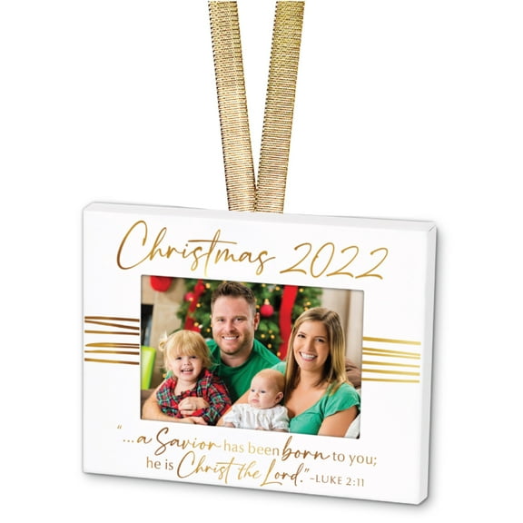Lighthouse Christian Products Christmas 2022 White 4 x 3 Metal Mini Picture Frame Christmas Ornament