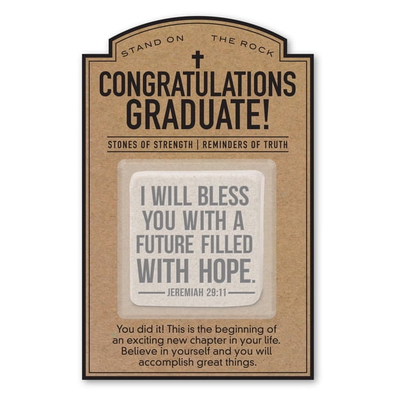 Lighthouse Christian Products Congratulations Graduate - 3.5 x 5.5 Pocket Stone with Card - Christian Encouragement Gift - Catholic Keepsake
