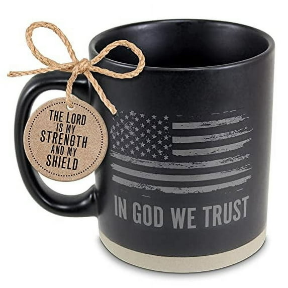 Lighthouse Christian Products In God We Trust American Flag Black 16 Ounce Ceramic Mug