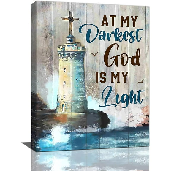 Lighthouse Christian Wall Art Coastal Nautical Theme Pictures Canvas Prints Painting Framed Christian God Artwork Office Home Church Decor for Bathroom Dining Living Room Bedroom 12"x16"