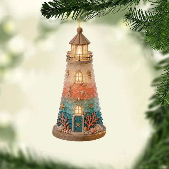 Lighthouse Christmas Ornament, Pattern C, 8 cm, Acrylic