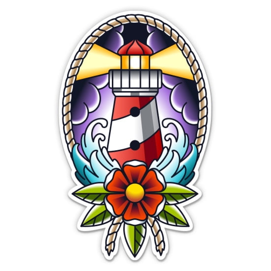 Lighthouse Classic Tattoo Style - 3" Vinyl Sticker - For Car Laptop Water Bottle Phone - Waterproof Decal