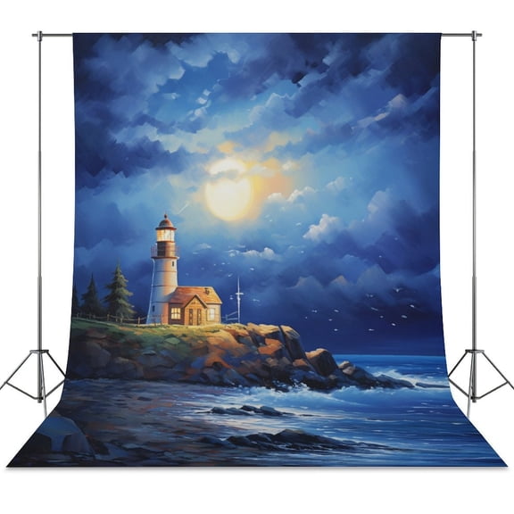 Lighthouse Coast Scenery Backdrop Background for Photography Photo Booth Backdrop for Photoshoot Background Screen Video Recording Parties Curtain