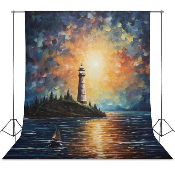 Lighthouse Coast Scenery Backdrop Background for Photography Photo Booth Backdrop for Photoshoot Background Screen Video Recording Parties Curtain