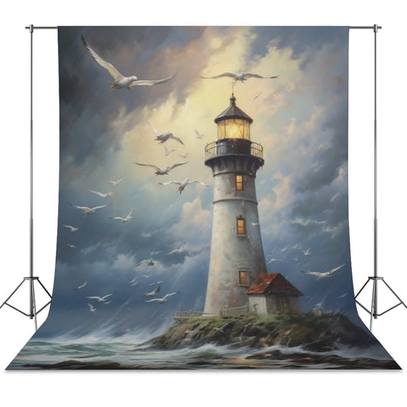 Lighthouse Coast Scenery Backdrop Background for Photography Photo Booth Backdrop for Photoshoot Background Screen Video Recording Parties Curtain