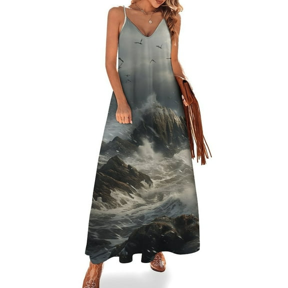 Lighthouse Coast Scenery Design Sleeveless Dress Woman Fashion Long Dresses Women's Summer Suit Dress 2025