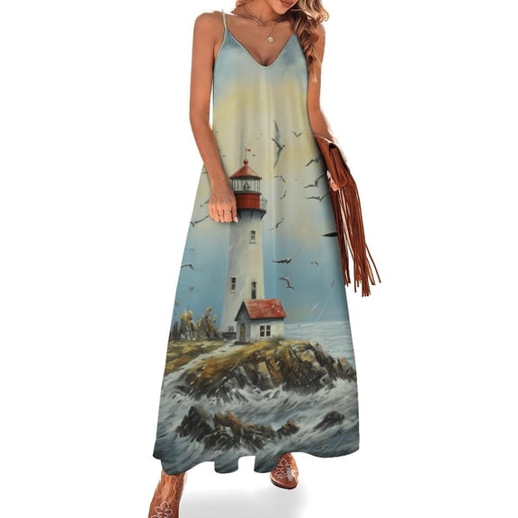 Lighthouse Coast Scenery Sleeveless Dress for Women Clothing Female Women's Summer Skirt