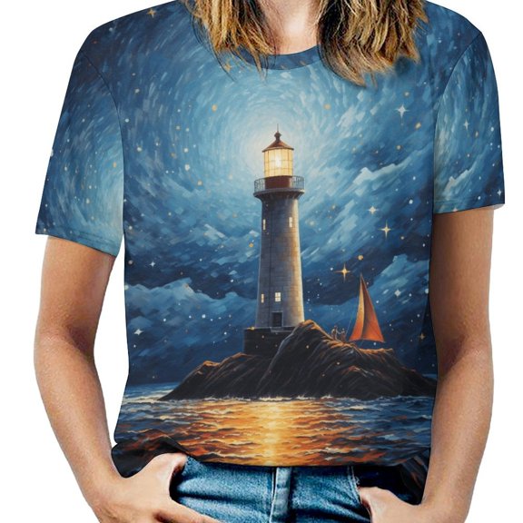Lighthouse Coast Scenery Women's Short Sleeve Tops Casual Blouses T Shirt