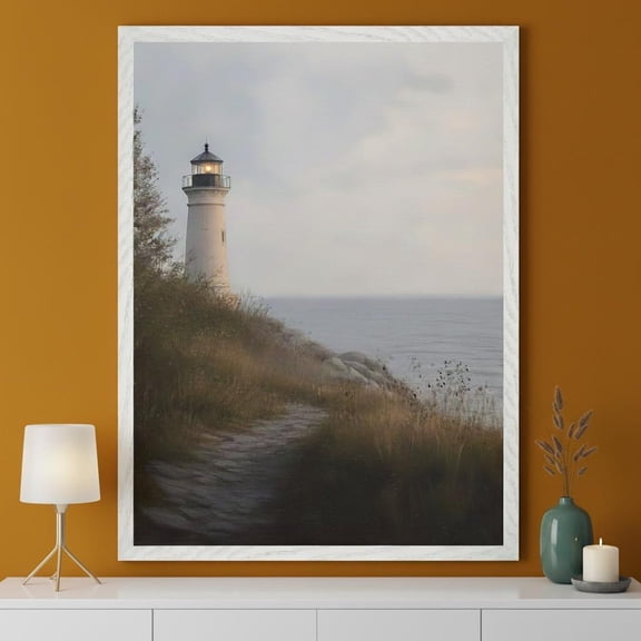 Lighthouse Coastal Landscape Wall Art, Nautical Shoreline Decor, Ocean View , Seaside Horizon Poster, Coastal Path Decor Unframed Paper Print