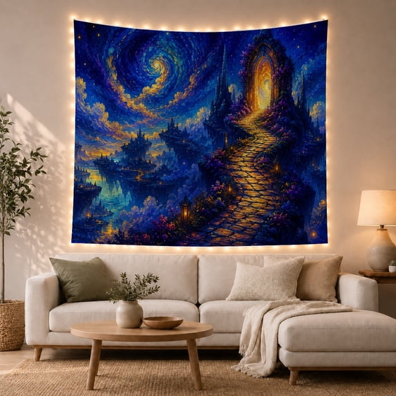 Lighthouse Coastal Night Tapestry Wall Hanging