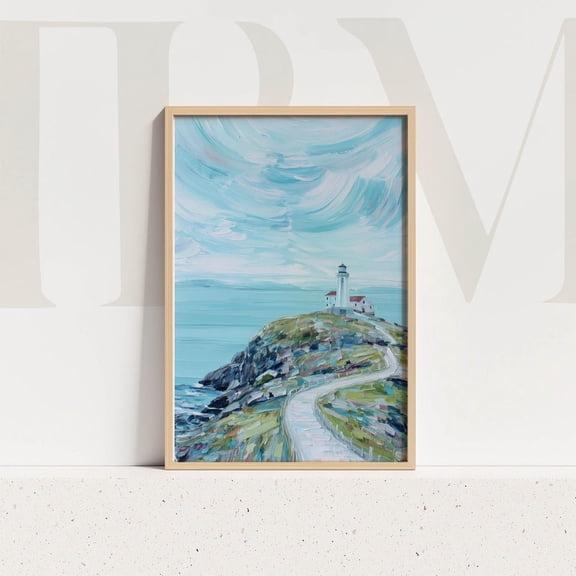 Lighthouse Coastal Print Ocean Wall Art Seaside Modern Beach Decor Nautical Artwork Pastel Seascape Home Decor #518, Unframed Canvas Size 12x18