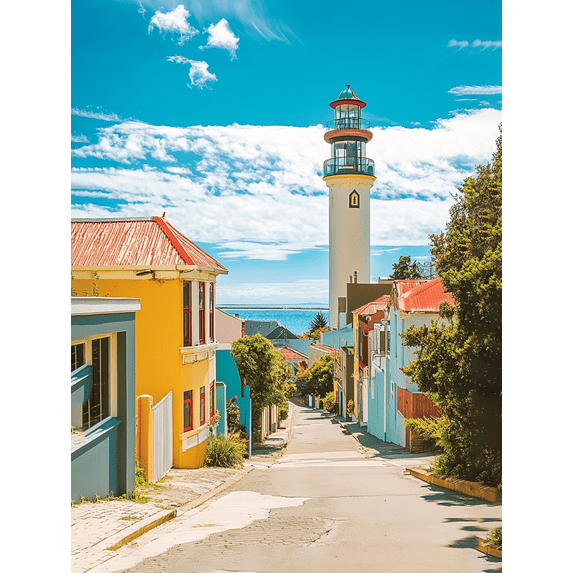 Lighthouse Coastal Town Canvas Print/Wall Art, Suitable for Living Room, Bedroom, Office, Kitchen, and Hallway Decoration.